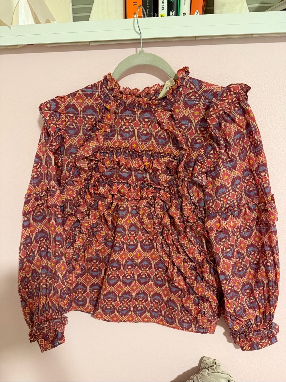 SEZANE Ruffled Printed Long-Sleeve Blouse - Red Multi